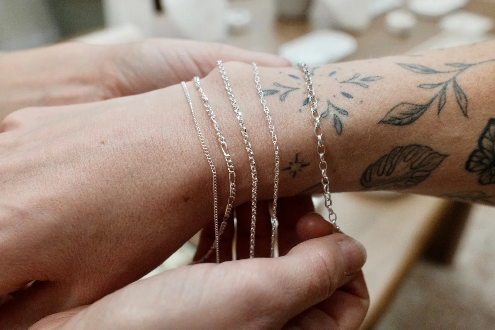 Permanent jewellery on wrist